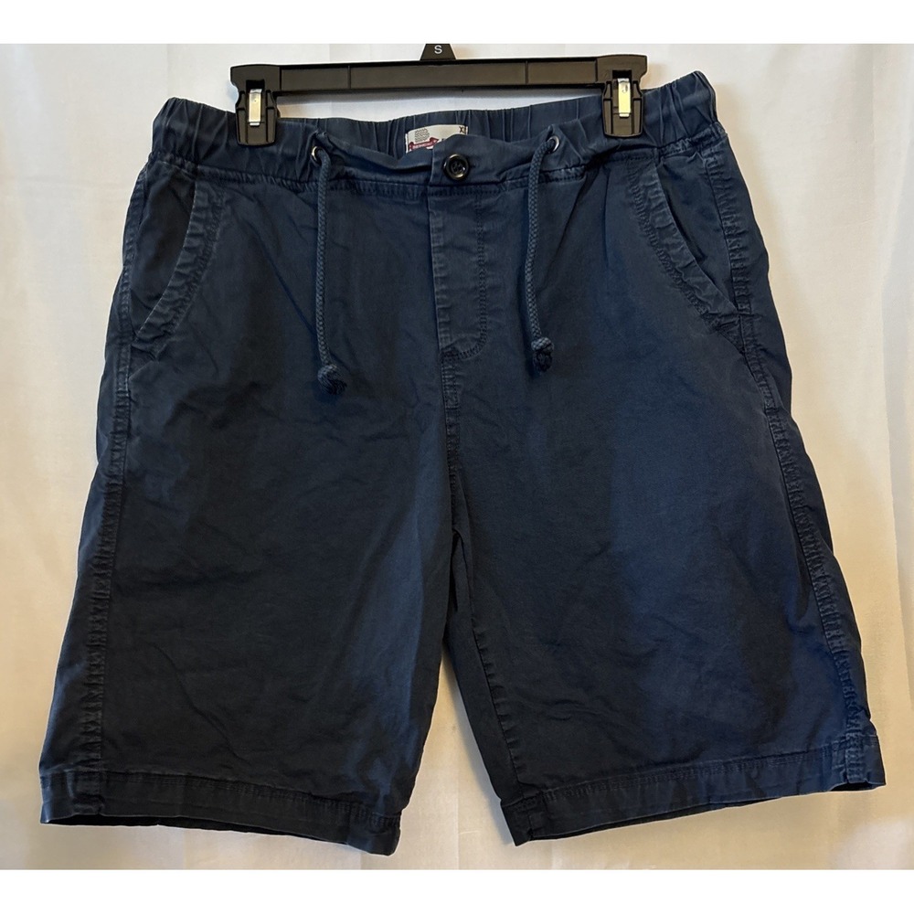 Men's Bench Chino Shorts L Blue 100% Cotton Drawstring Faux Zipper 31x9
